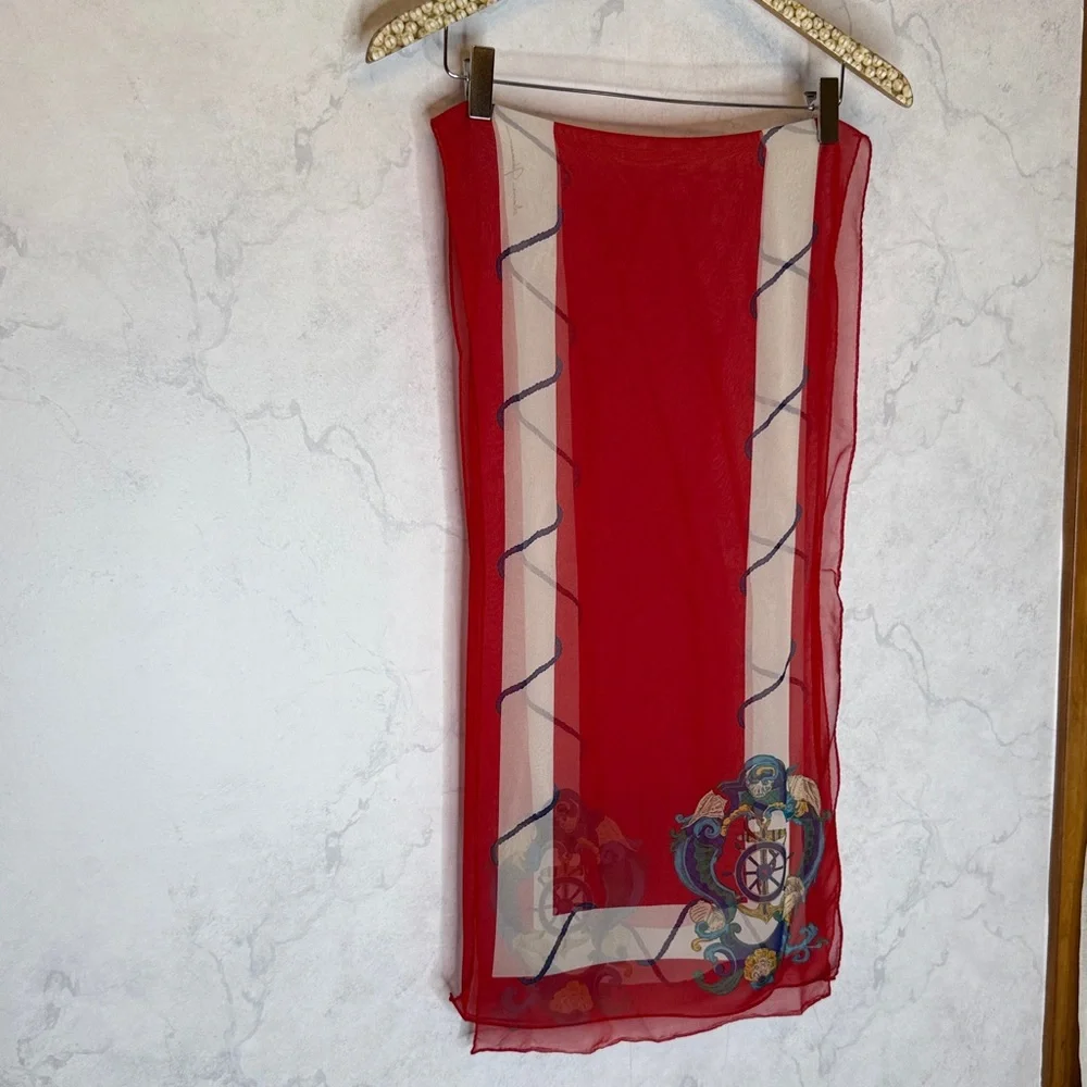 Vintage red & white nautical silk scarf